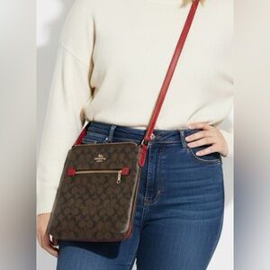 Coach Signature Brown and Red Crossbody Bag